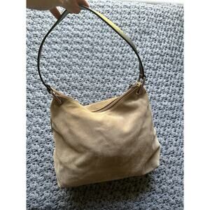 VTG Eddie Bauer Suede Shoulder Tote Bag Purse Tan Y2k Brown Cow Leather